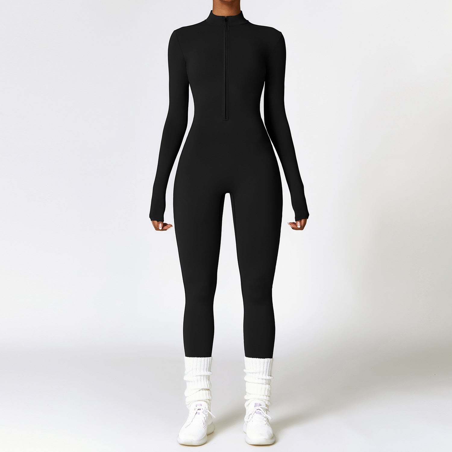 Warm Zipper Long-Sleeved Jumpsuit Yoga Fitness Sports Pants Breathable Bodysuit Women'S Clothing